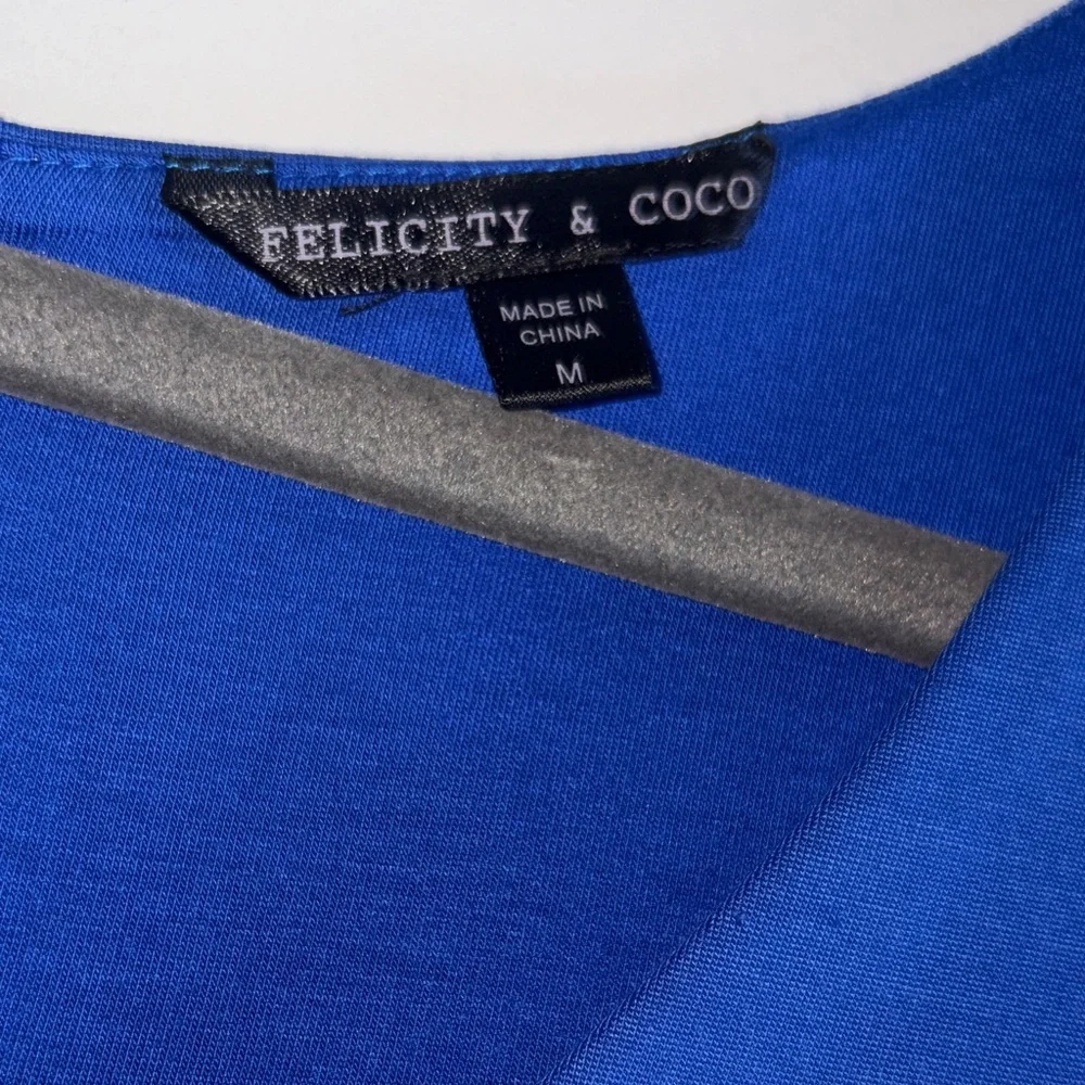 Felicity & Coco Royal Blue 3/4 Sleeves V-Neck Back-zip Midi Dress